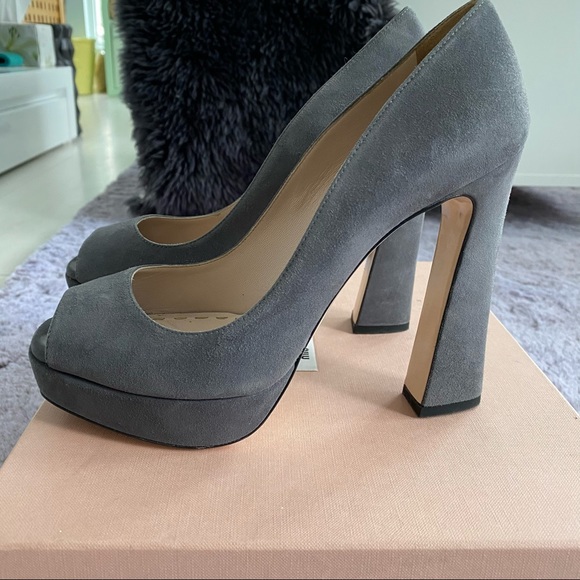 Miu Miu Prada suede pump grey blue open toe US 7 - Picture 5 of 5